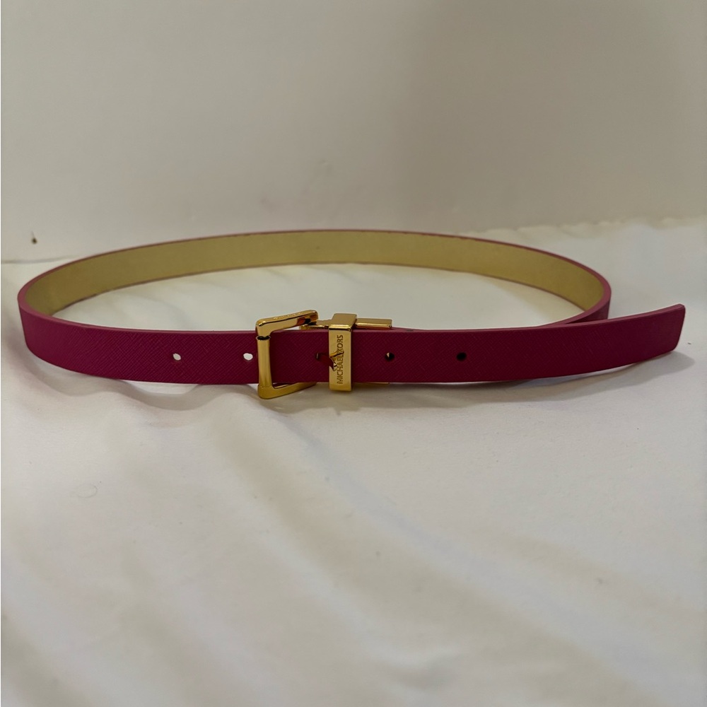 Michael Kors Pink Leather Belt with Gold Hardware